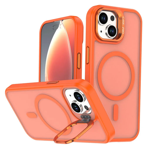 For iPhone 14 / 13 Case Foldable Kickstand Matte PC + TPU Phone Cover Compatible with MagSafe - Orange - 1