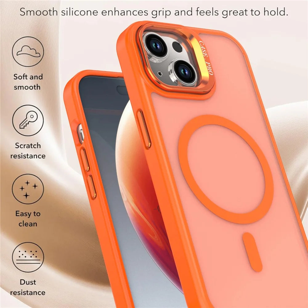 For iPhone 14 / 13 Case Foldable Kickstand Matte PC + TPU Phone Cover Compatible with MagSafe - Orange - 4
