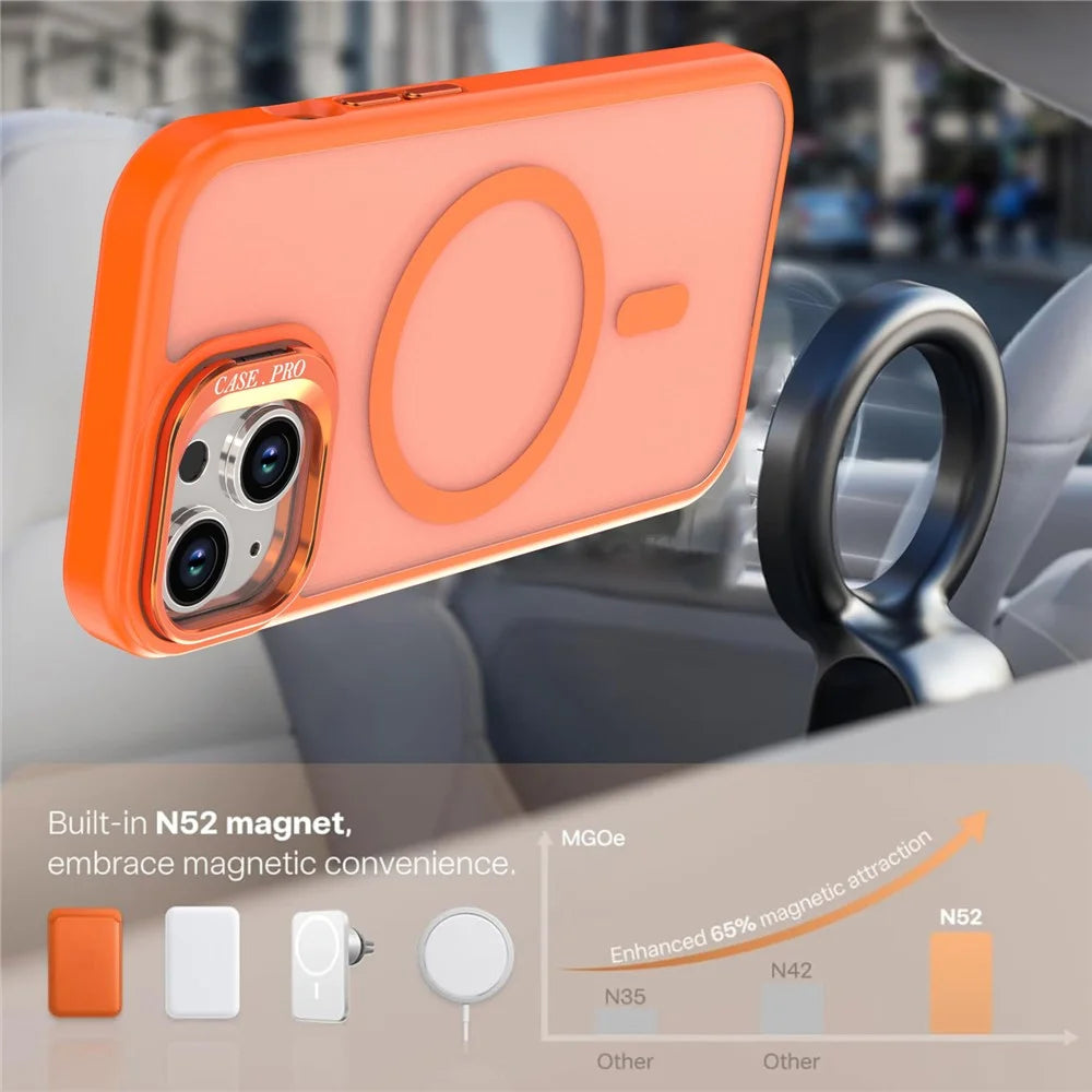For iPhone 14 / 13 Case Foldable Kickstand Matte PC + TPU Phone Cover Compatible with MagSafe - Orange - 5