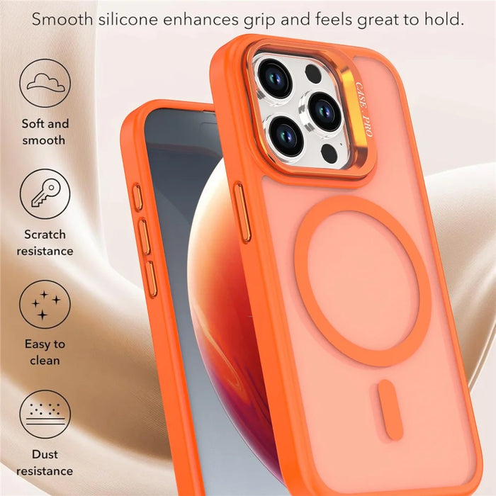 For iPhone 14 Pro Case Foldable Kickstand Matte PC + TPU Phone Cover Compatible with MagSafe - Orange - 3