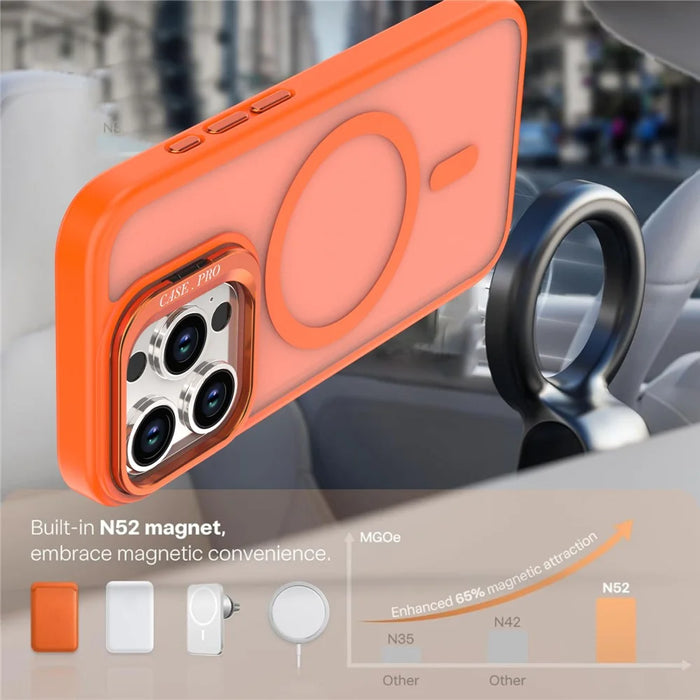 For iPhone 14 Pro Case Foldable Kickstand Matte PC + TPU Phone Cover Compatible with MagSafe - Orange - 4