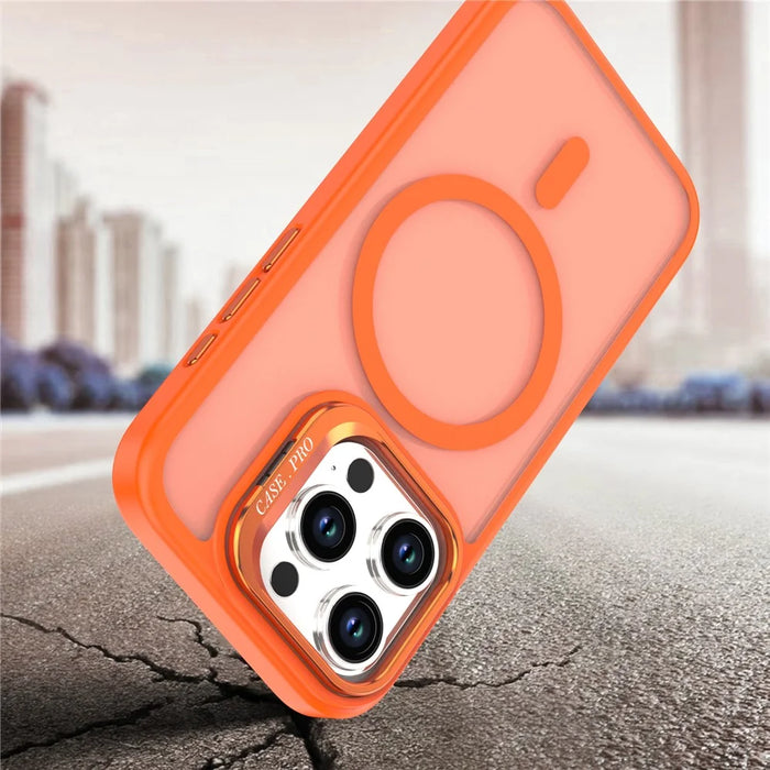 For iPhone 14 Pro Case Foldable Kickstand Matte PC + TPU Phone Cover Compatible with MagSafe - Orange - 5