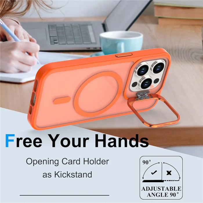 For iPhone 13 Pro Max Case Foldable Kickstand Matte PC + TPU Phone Cover Compatible with MagSafe - Orange - 2
