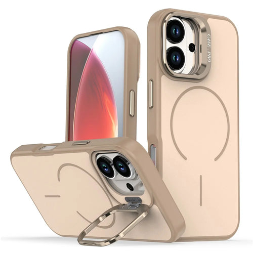 For iPhone 17 Case Compatible with MagSafe Skin-touch PC + TPU Phone Cover with Foldable Kickstand - Desert Gold - 1