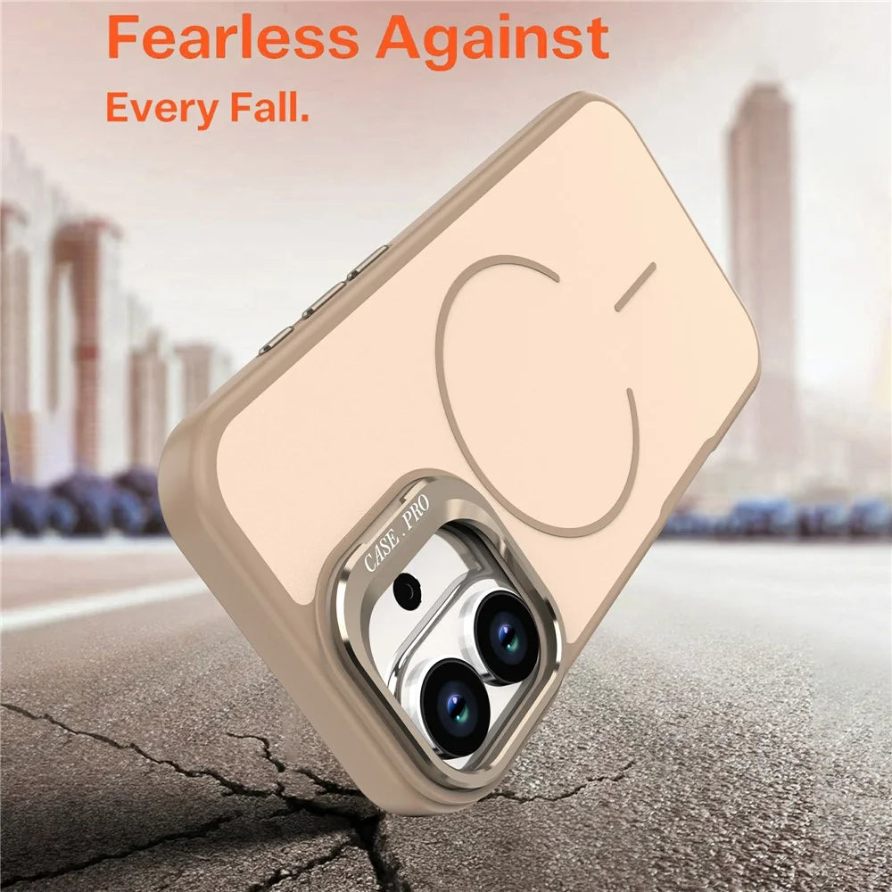 For iPhone 17 Case Compatible with MagSafe Skin-touch PC + TPU Phone Cover with Foldable Kickstand - Desert Gold - 3
