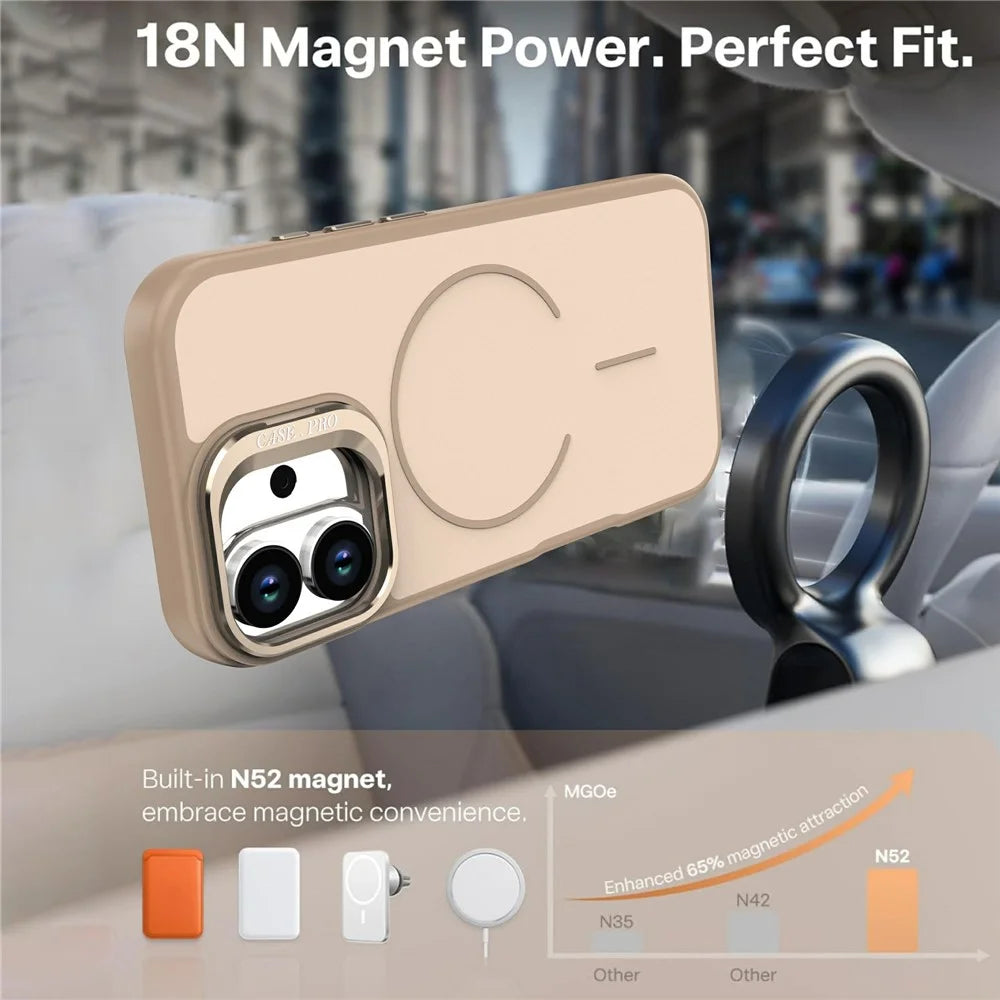 For iPhone 17 Case Compatible with MagSafe Skin-touch PC + TPU Phone Cover with Foldable Kickstand - Desert Gold - 4