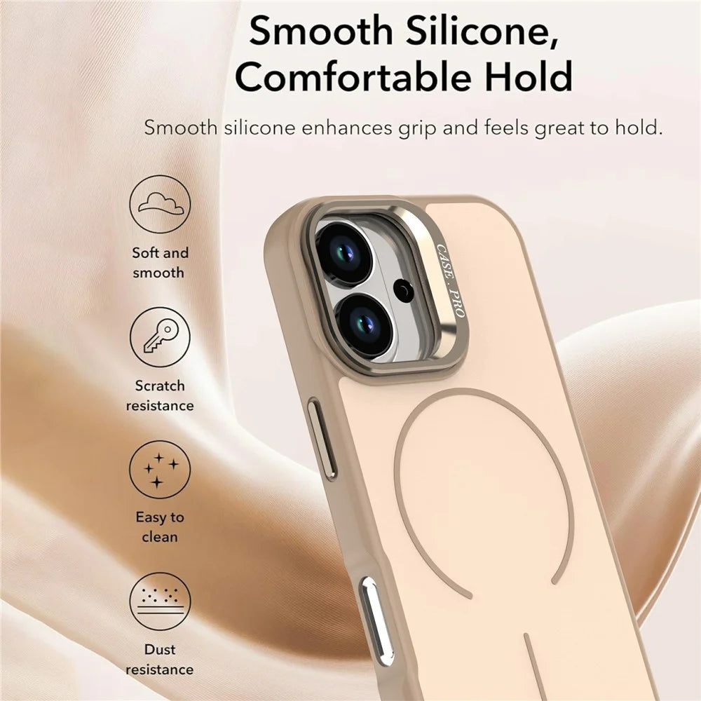 For iPhone 17 Case Compatible with MagSafe Skin-touch PC + TPU Phone Cover with Foldable Kickstand - Desert Gold - 5