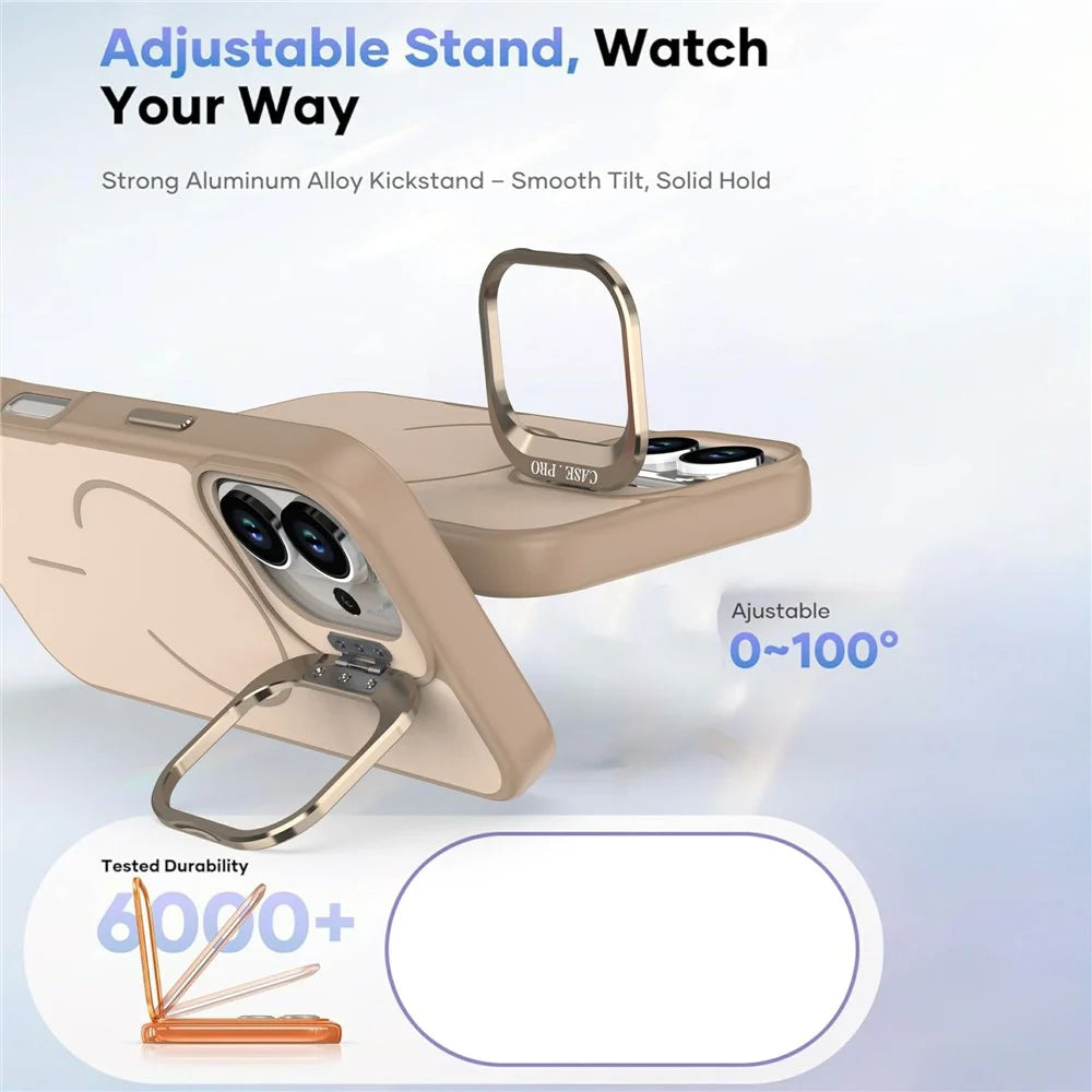For iPhone 17 Case Compatible with MagSafe Skin-touch PC + TPU Phone Cover with Foldable Kickstand - Desert Gold - 6
