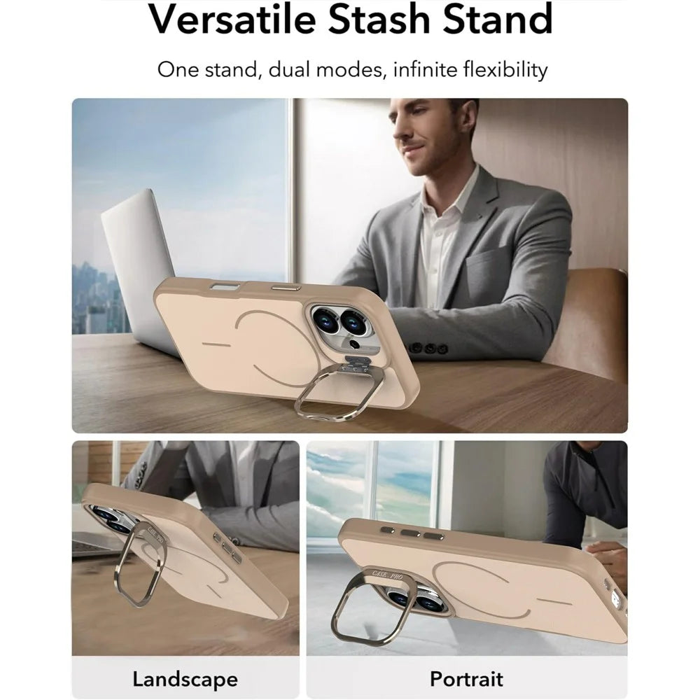 For iPhone 17 Case Compatible with MagSafe Skin-touch PC + TPU Phone Cover with Foldable Kickstand - Desert Gold - 7