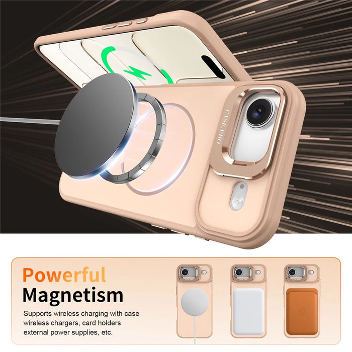 For iPhone Air Case Compatible with MagSafe Skin-touch PC + TPU Phone Cover with Foldable Kickstand - Desert Gold - 4