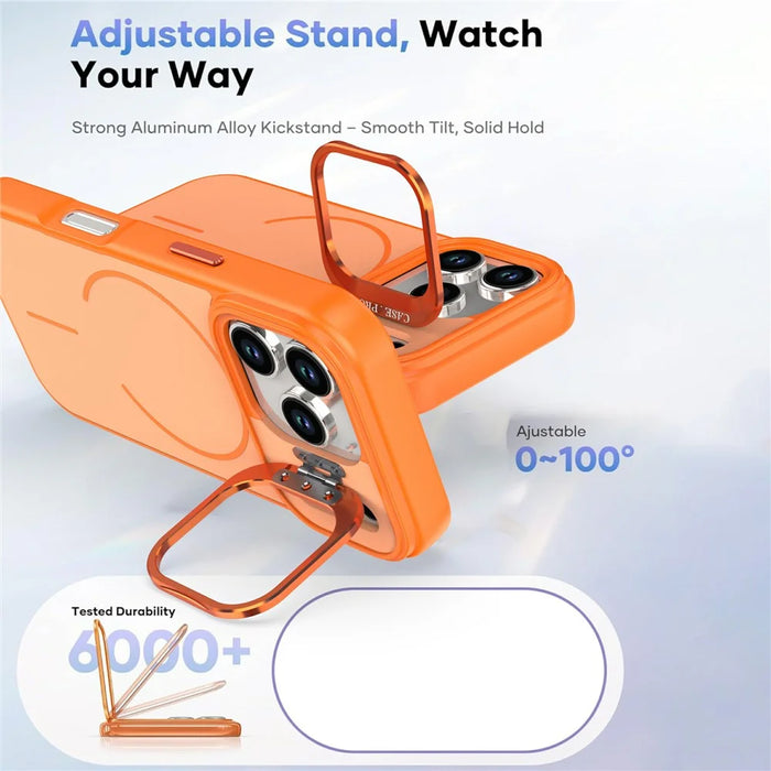 For iPhone 17 Pro Case Compatible with MagSafe Skin-touch PC + TPU Phone Cover with Foldable Kickstand - Orange - 5