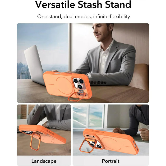 For iPhone 17 Pro Max Case Compatible with MagSafe Skin-touch PC + TPU Phone Cover with Foldable Kickstand - Orange - 4