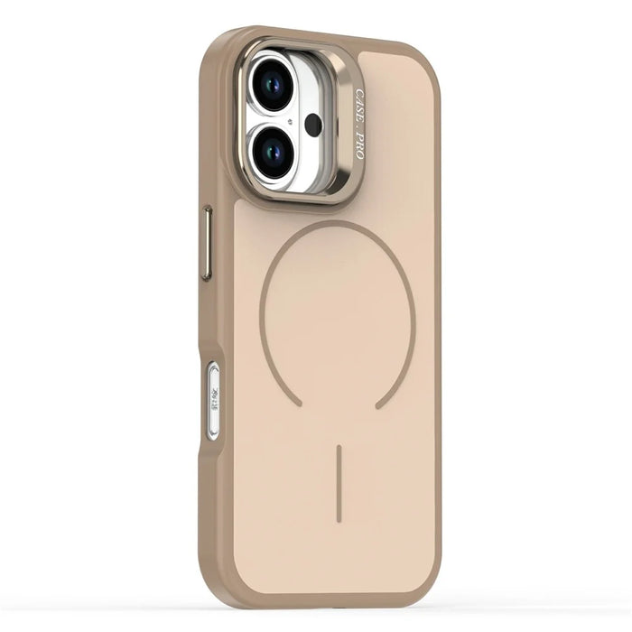 For iPhone 16 Case Compatible with MagSafe Skin-touch PC + TPU Phone Cover with Foldable Kickstand - Desert Gold - 2