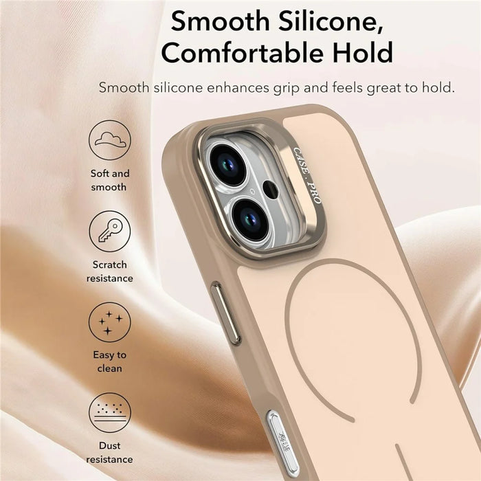 For iPhone 16 Case Compatible with MagSafe Skin-touch PC + TPU Phone Cover with Foldable Kickstand - Desert Gold - 3