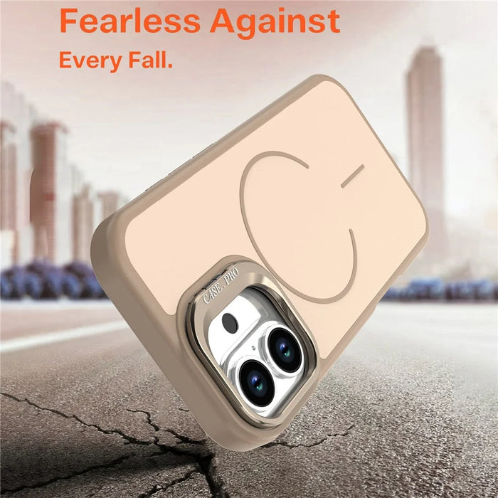 For iPhone 16 Case Compatible with MagSafe Skin-touch PC + TPU Phone Cover with Foldable Kickstand - Desert Gold - 4