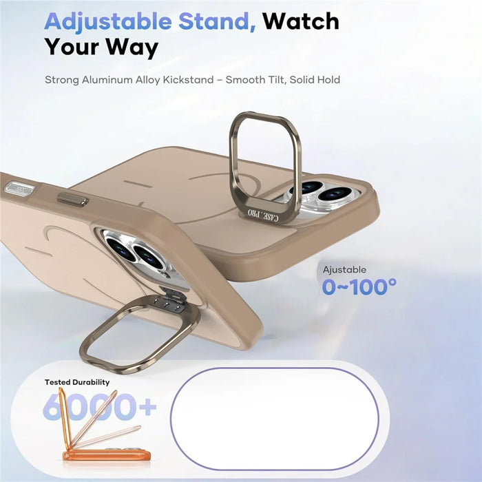 For iPhone 16 Case Compatible with MagSafe Skin-touch PC + TPU Phone Cover with Foldable Kickstand - Desert Gold - 6