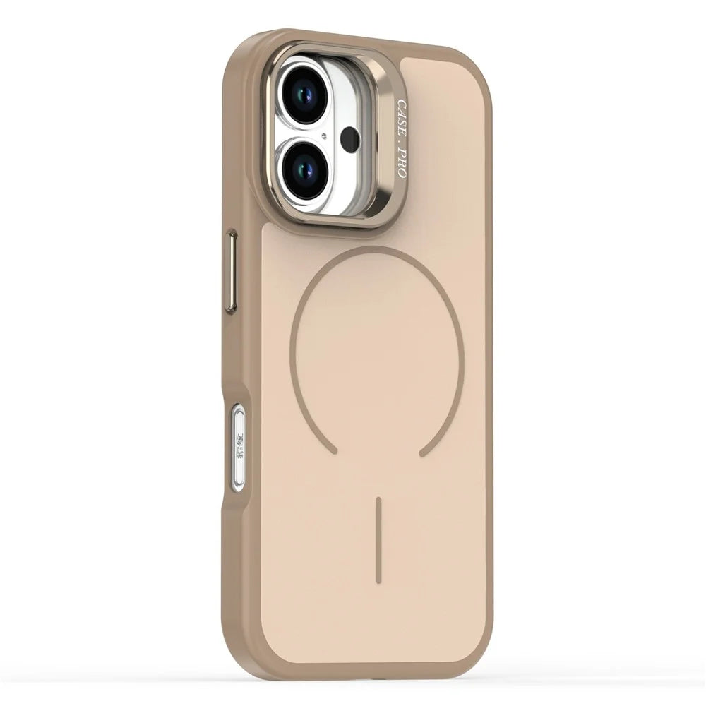 For iPhone 16 Plus Case Compatible with MagSafe Skin-touch PC + TPU Phone Cover with Foldable Kickstand - Desert Gold - 2