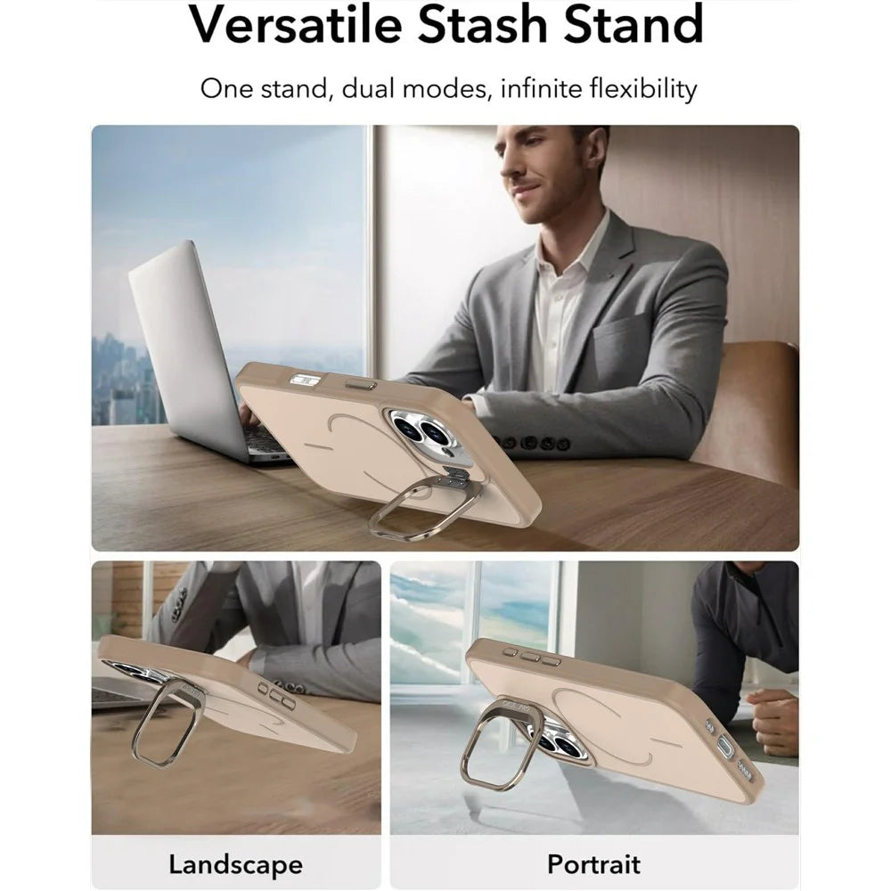 For iPhone 16 Plus Case Compatible with MagSafe Skin-touch PC + TPU Phone Cover with Foldable Kickstand - Desert Gold - 7