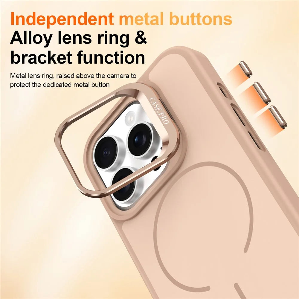 For iPhone 16 Pro Case Compatible with MagSafe Skin-touch PC + TPU Phone Cover with Foldable Kickstand - Desert Gold - 6