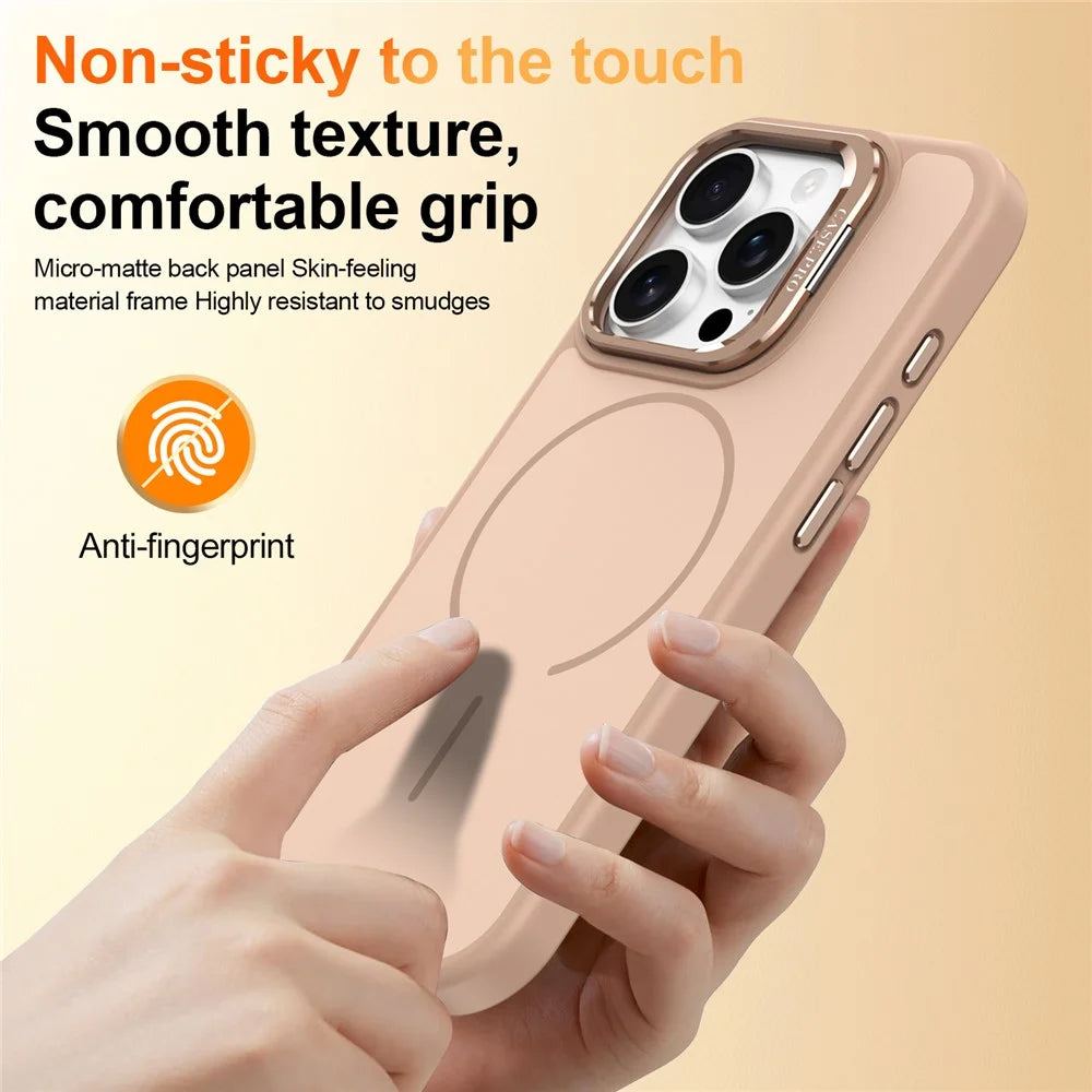For iPhone 16 Pro Case Compatible with MagSafe Skin-touch PC + TPU Phone Cover with Foldable Kickstand - Desert Gold - 7