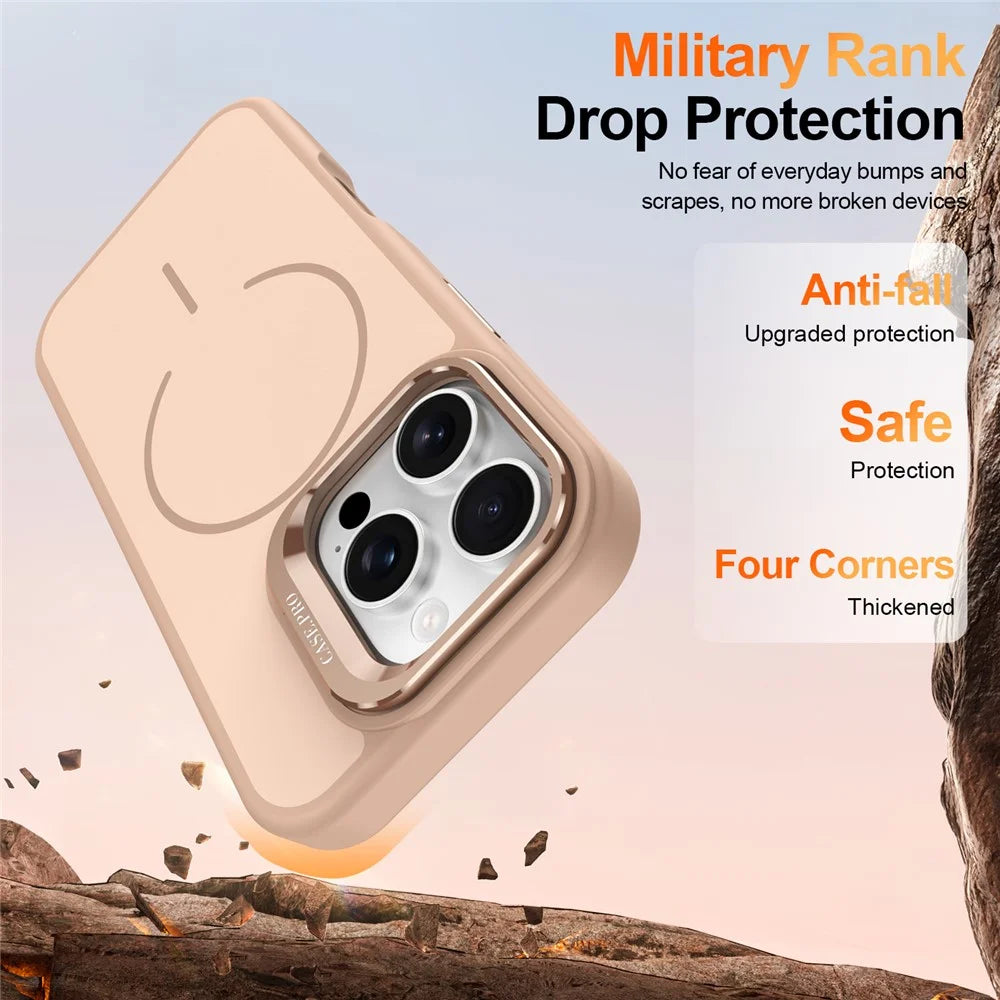 For iPhone 16 Pro Max Case Compatible with MagSafe Skin-touch PC + TPU Phone Cover with Foldable Kickstand - Desert Gold - 3
