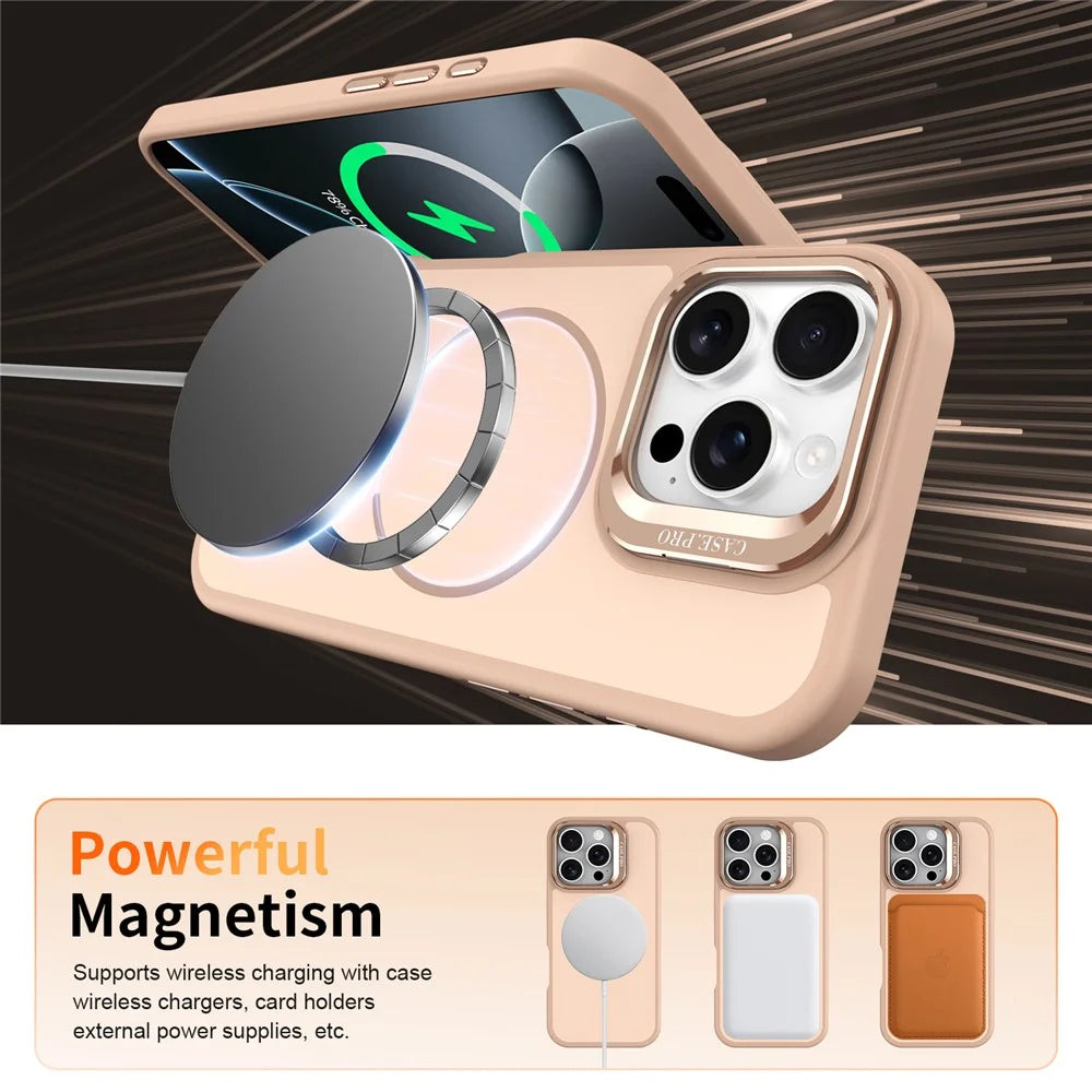 For iPhone 16 Pro Max Case Compatible with MagSafe Skin-touch PC + TPU Phone Cover with Foldable Kickstand - Desert Gold - 4