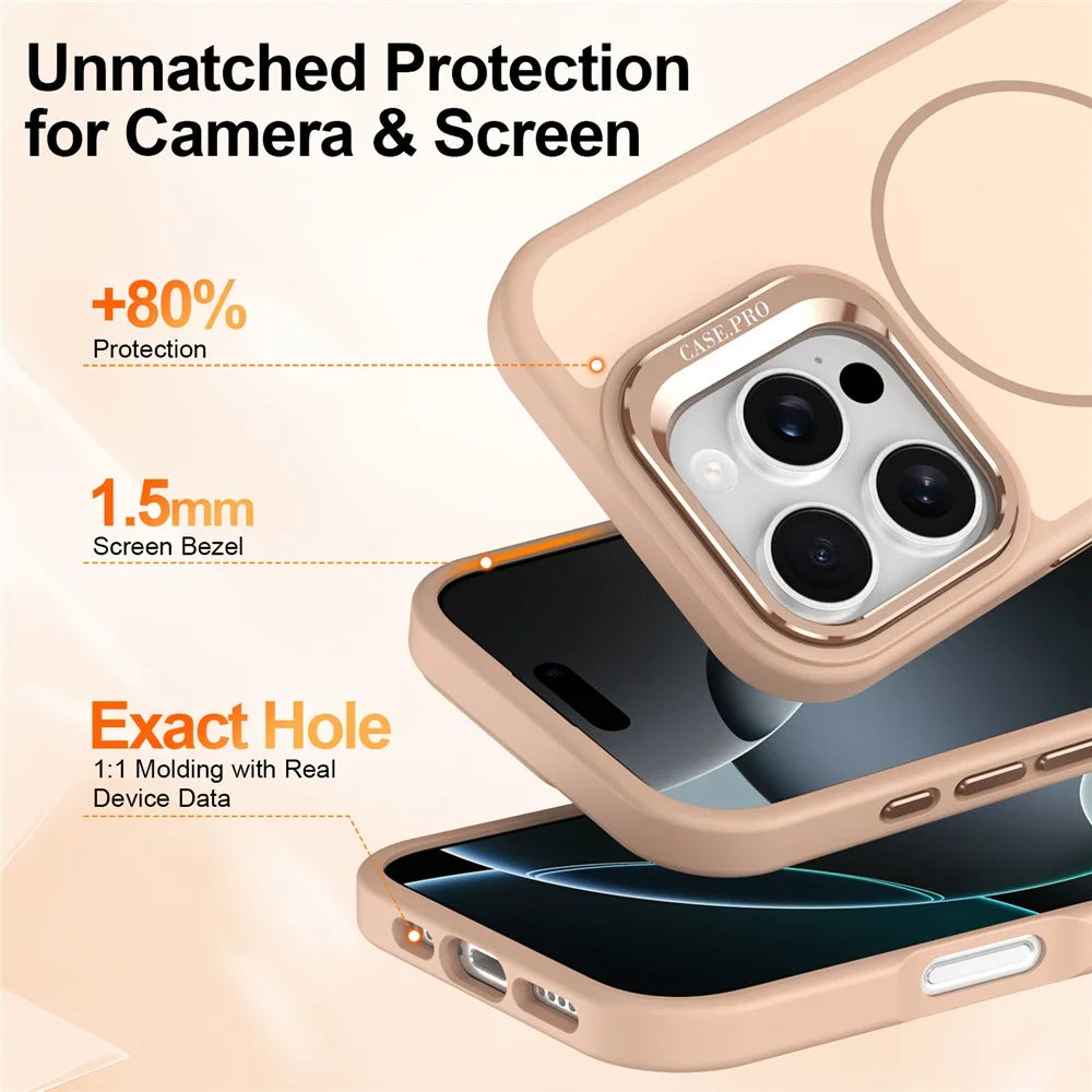 For iPhone 16 Pro Max Case Compatible with MagSafe Skin-touch PC + TPU Phone Cover with Foldable Kickstand - Desert Gold - 5