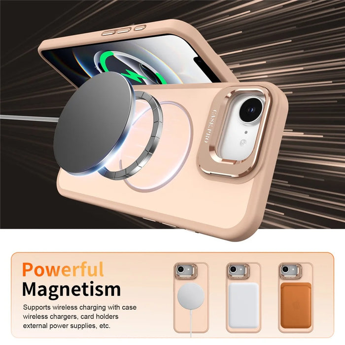 For iPhone 17e / 16e Case Compatible with MagSafe Skin-touch PC + TPU Phone Cover with Foldable Kickstand - Desert Gold - 4