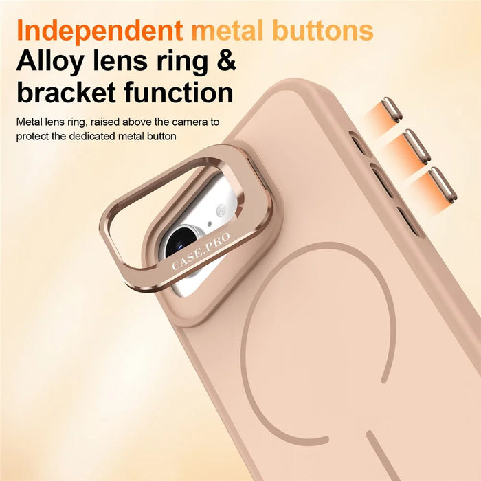 For iPhone 17e / 16e Case Compatible with MagSafe Skin-touch PC + TPU Phone Cover with Foldable Kickstand - Desert Gold - 6