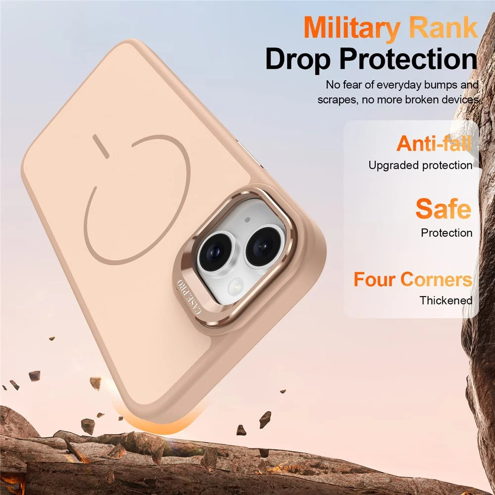 For iPhone 15 Case Compatible with MagSafe Skin-touch PC + TPU Phone Cover with Foldable Kickstand - Desert Gold - 3