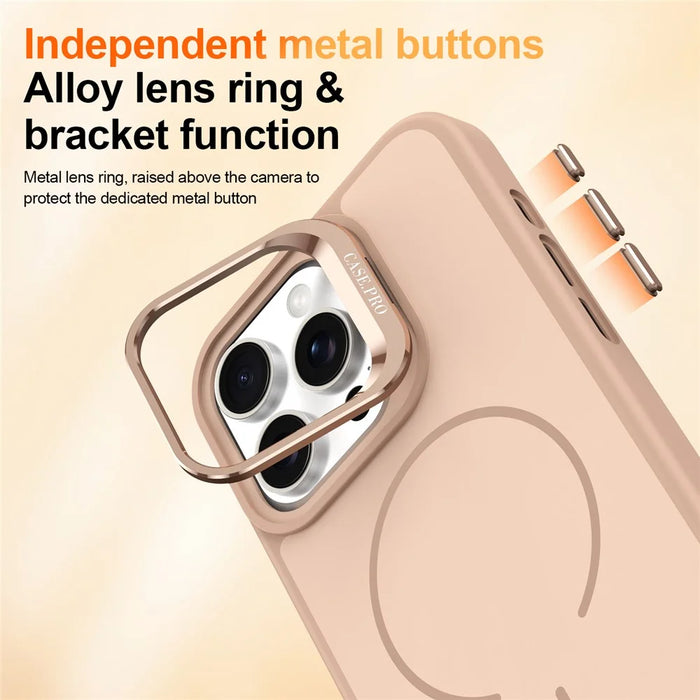 For iPhone 15 Pro Max Case Compatible with MagSafe Skin-touch PC + TPU Phone Cover with Foldable Kickstand - Desert Gold - 6