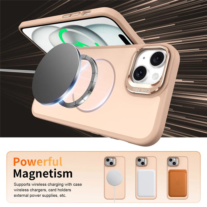 For iPhone 14  /  13 Case Compatible with MagSafe Skin-touch PC + TPU Phone Cover with Foldable Kickstand - Desert Gold - 4