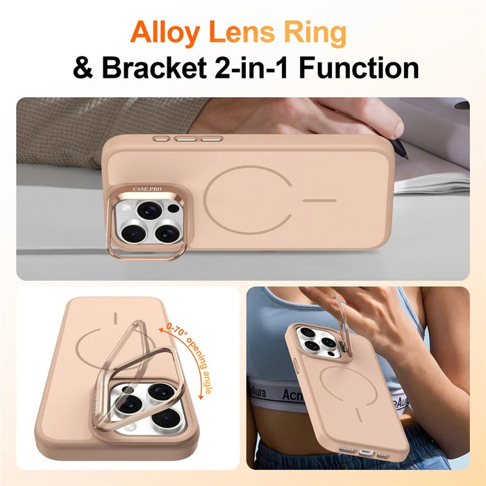 For iPhone 14 Pro Case Compatible with MagSafe Skin-touch PC + TPU Phone Cover with Foldable Kickstand - Desert Gold - 2