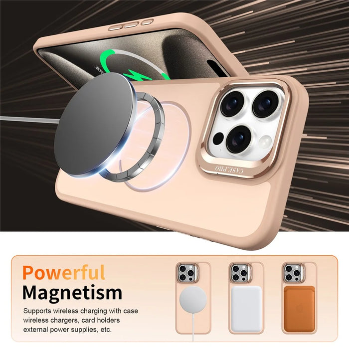 For iPhone 14 Pro Case Compatible with MagSafe Skin-touch PC + TPU Phone Cover with Foldable Kickstand - Desert Gold - 4