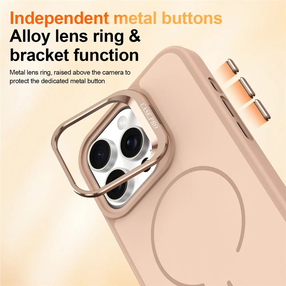 For iPhone 14 Pro Max Case Compatible with MagSafe Skin-touch PC + TPU Phone Cover with Foldable Kickstand - Desert Gold - 6