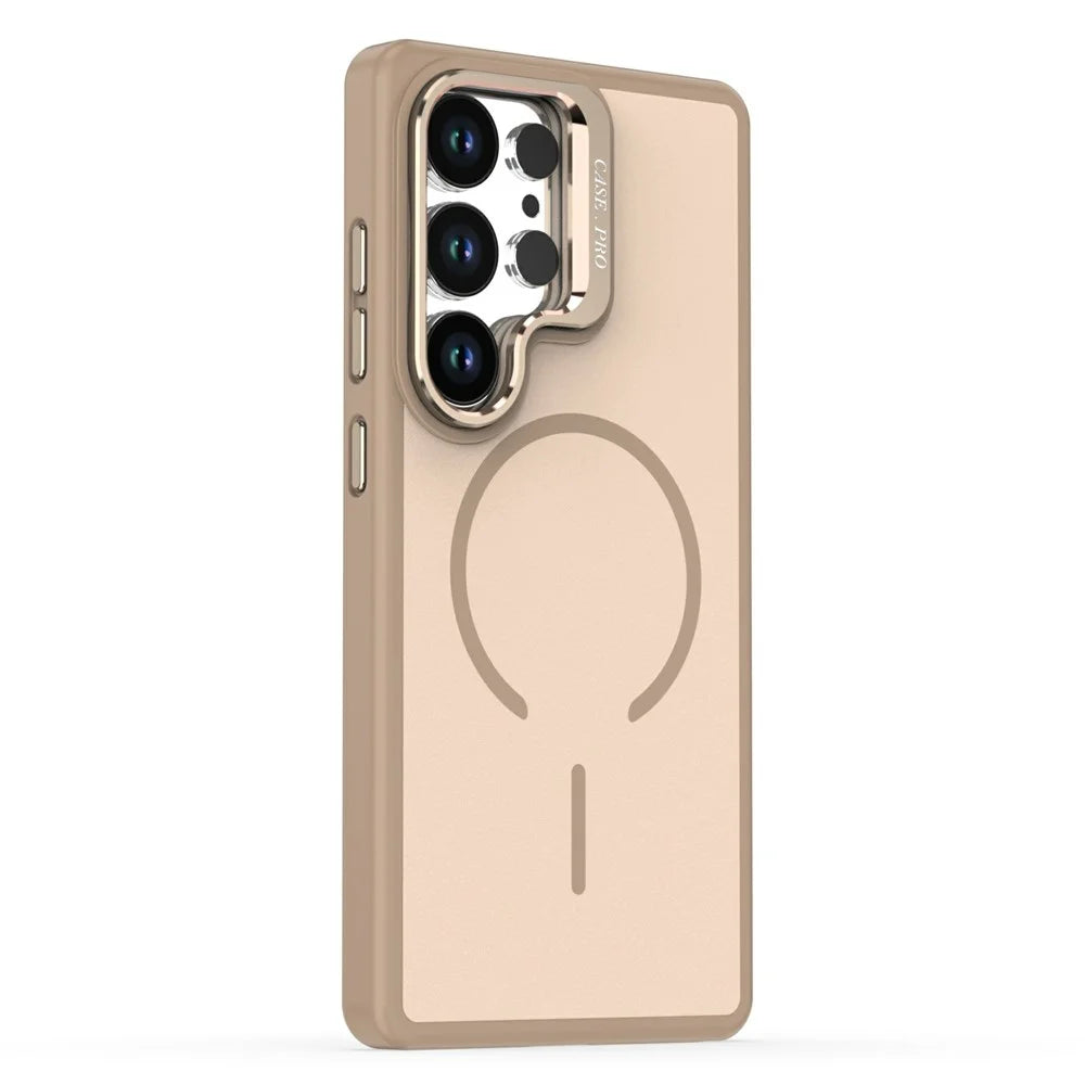 For Samsung Galaxy S23 Ultra  /  S22 Ultra 5G Magnetic Case Skin-touch PC + TPU Phone Cover with Foldable Kickstand - Desert Gold - 2