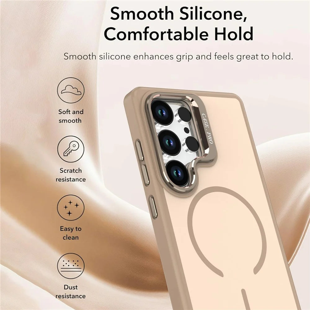 For Samsung Galaxy S23 Ultra  /  S22 Ultra 5G Magnetic Case Skin-touch PC + TPU Phone Cover with Foldable Kickstand - Desert Gold - 5