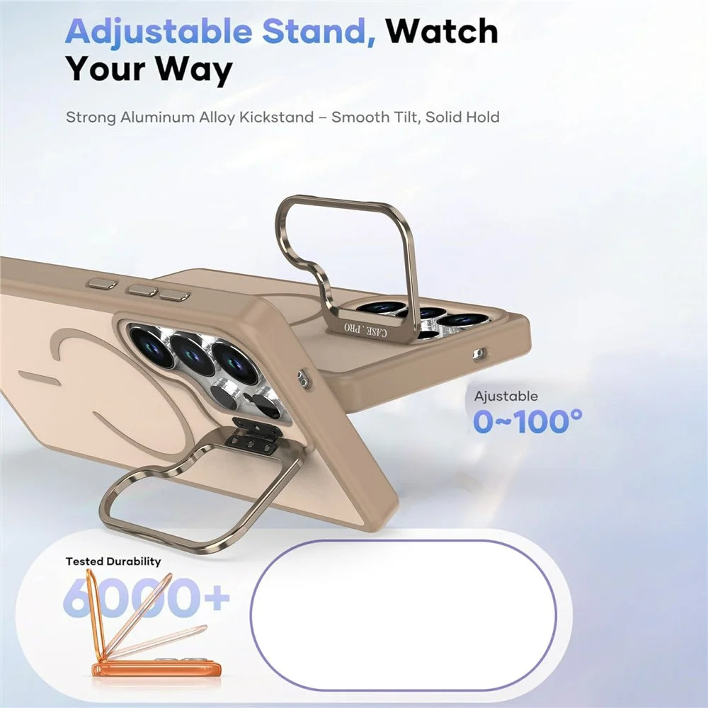 For Samsung Galaxy S23 Ultra  /  S22 Ultra 5G Magnetic Case Skin-touch PC + TPU Phone Cover with Foldable Kickstand - Desert Gold - 6
