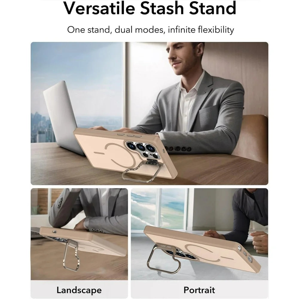For Samsung Galaxy S23 Ultra  /  S22 Ultra 5G Magnetic Case Skin-touch PC + TPU Phone Cover with Foldable Kickstand - Desert Gold - 7
