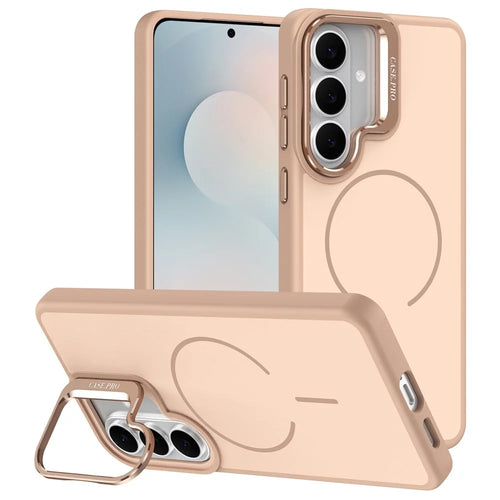 For Samsung Galaxy S25 / S24 Magnetic Case Skin-touch PC + TPU Phone Cover with Foldable Kickstand - Desert Gold - 1