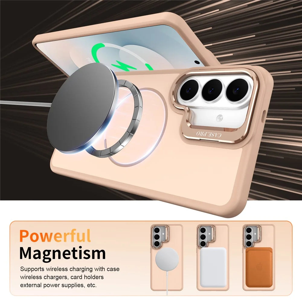 For Samsung Galaxy S25+ / S24+ Magnetic Case Skin-touch PC + TPU Phone Cover with Foldable Kickstand - Desert Gold - 4