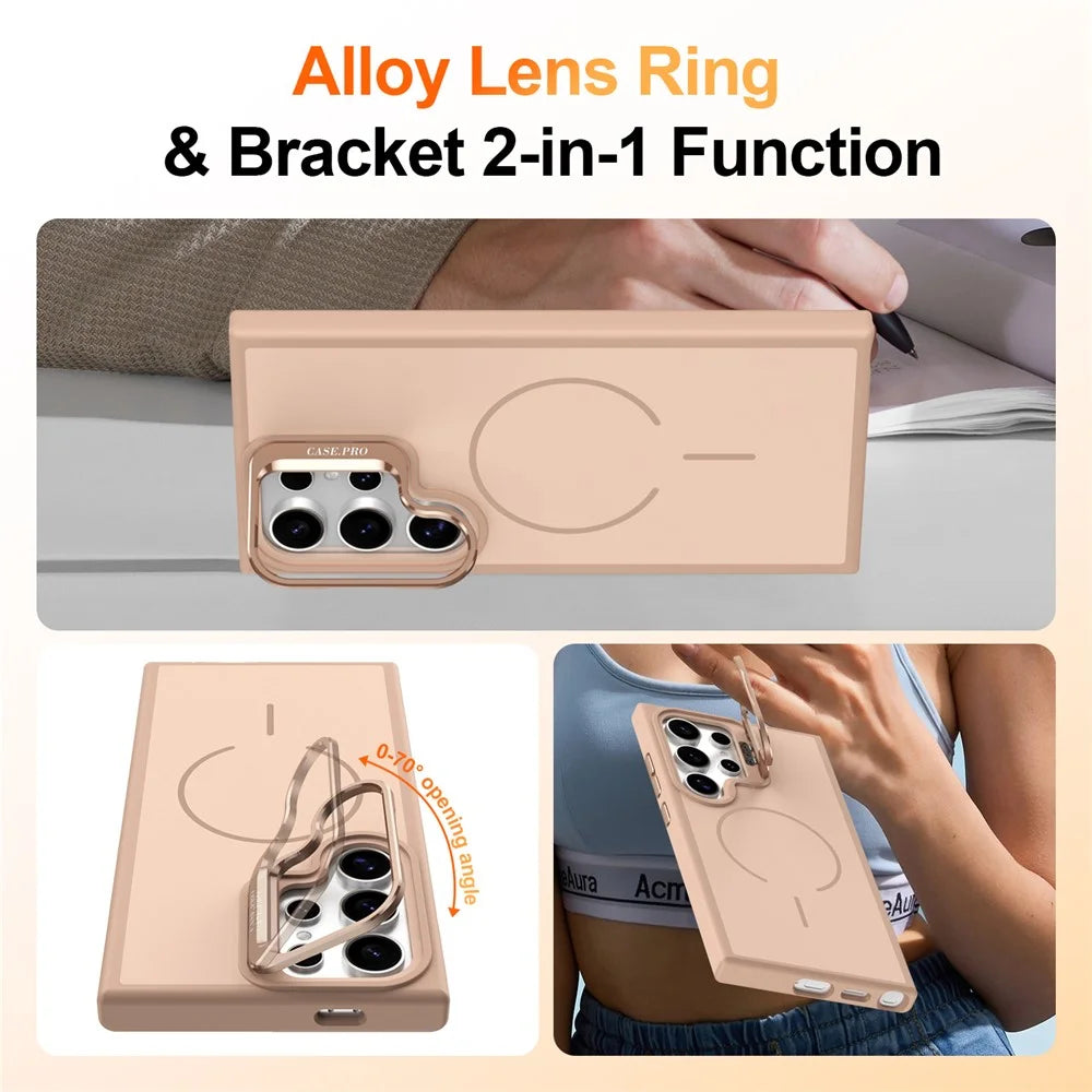 For Samsung Galaxy S25 Ultra Magnetic Case Skin-touch PC + TPU Phone Cover with Foldable Kickstand - Desert Gold - 2