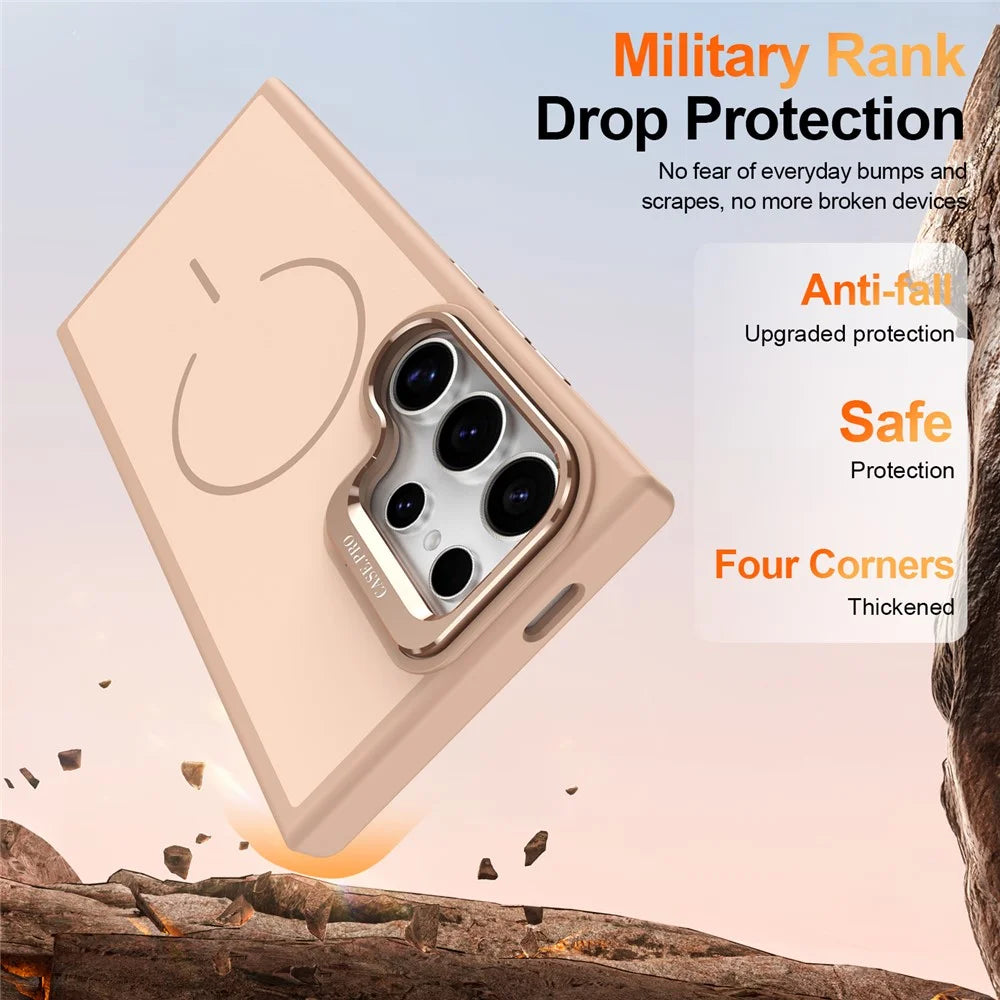 For Samsung Galaxy S25 Ultra Magnetic Case Skin-touch PC + TPU Phone Cover with Foldable Kickstand - Desert Gold - 3