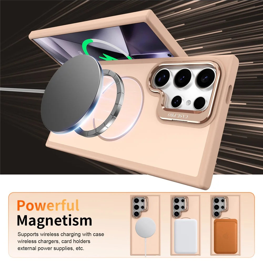For Samsung Galaxy S25 Ultra Magnetic Case Skin-touch PC + TPU Phone Cover with Foldable Kickstand - Desert Gold - 4
