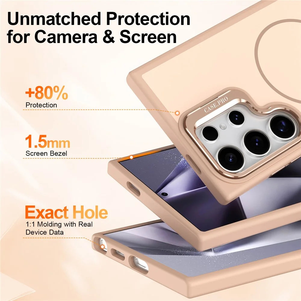 For Samsung Galaxy S25 Ultra Magnetic Case Skin-touch PC + TPU Phone Cover with Foldable Kickstand - Desert Gold - 5
