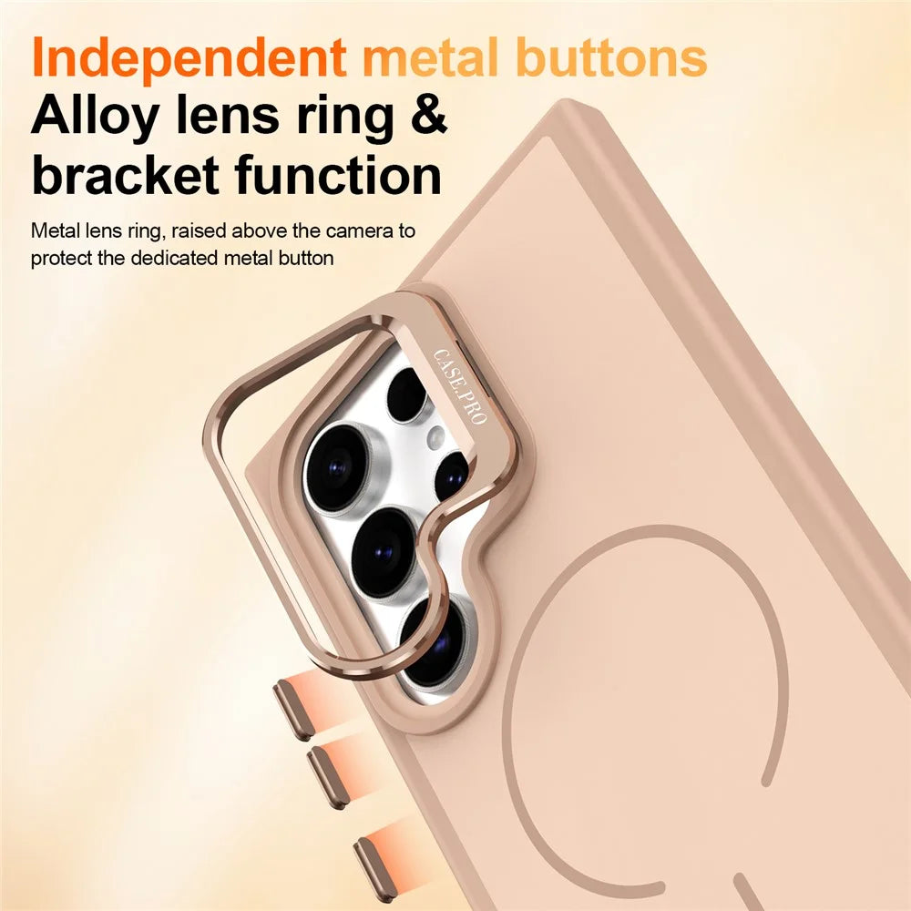 For Samsung Galaxy S25 Ultra Magnetic Case Skin-touch PC + TPU Phone Cover with Foldable Kickstand - Desert Gold - 6