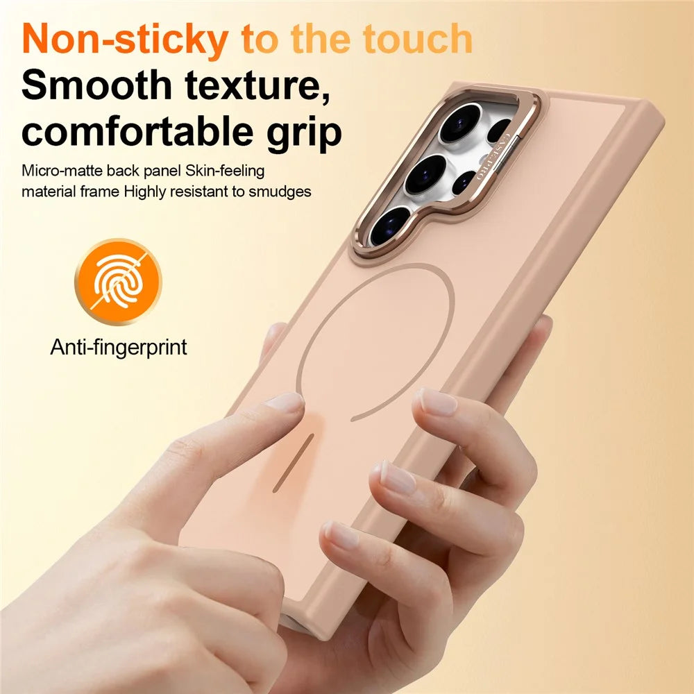 For Samsung Galaxy S25 Ultra Magnetic Case Skin-touch PC + TPU Phone Cover with Foldable Kickstand - Desert Gold - 7