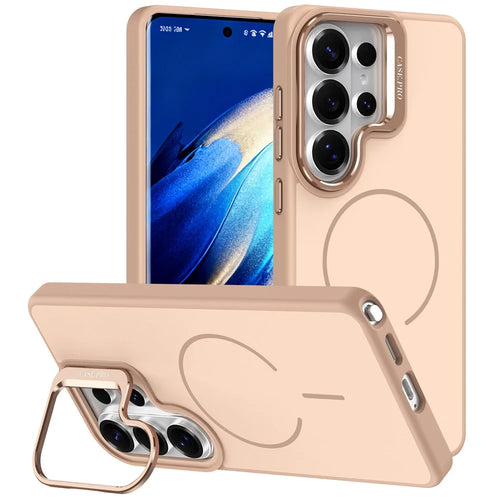For Samsung Galaxy S26 Ultra Magnetic Case Skin-touch PC + TPU Phone Cover with Foldable Kickstand - Desert Gold - 1