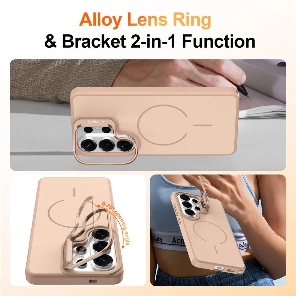 For Samsung Galaxy S26 Ultra Magnetic Case Skin-touch PC + TPU Phone Cover with Foldable Kickstand - Desert Gold - 2