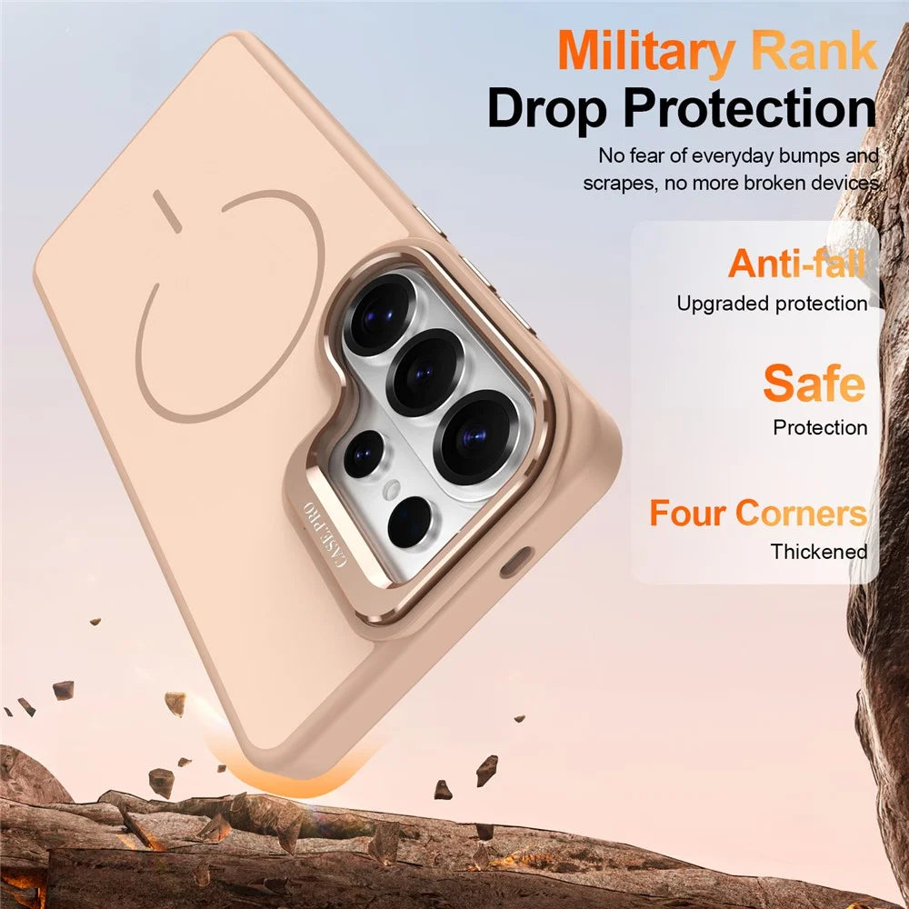 For Samsung Galaxy S26 Ultra Magnetic Case Skin-touch PC + TPU Phone Cover with Foldable Kickstand - Desert Gold - 3